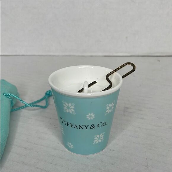 Tiffany & Co. Blue Porcelain Paper Cup Ornament with Gold Clip Hook NEW - Picture 2 of 9